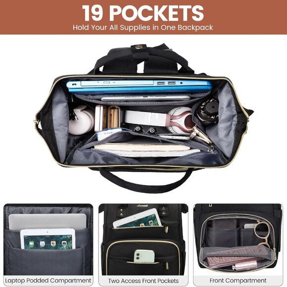 NEW Laptop Backpack,15.6 Inch Professional Womens Purse Computer Bag Frame Top - Picture 4 of 8